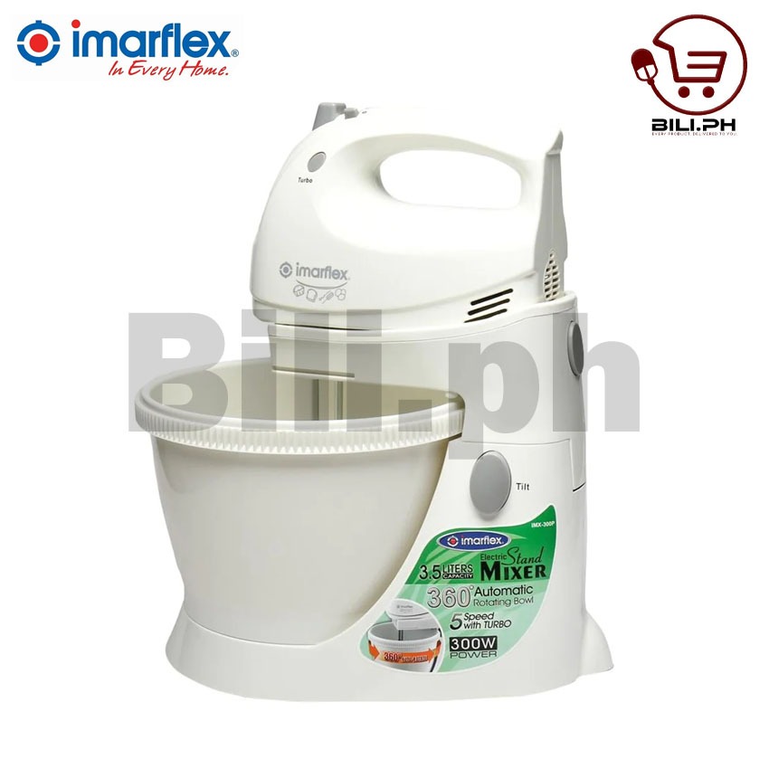 Imarflex IMX-300P Stand Mixer with 360-Degree Rotating Plastic Bowl (3. ...