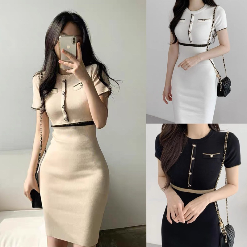 korean knitted fashion shortsleeve dress /summer dress / pencil dress ...