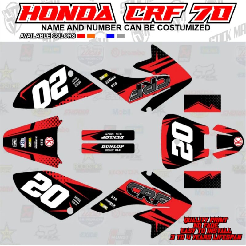 Twitch Series Smoke Graphics Kit For Honda CRF 70 (2004-2019) - 16 Mil Vinyl, No Plastics Included