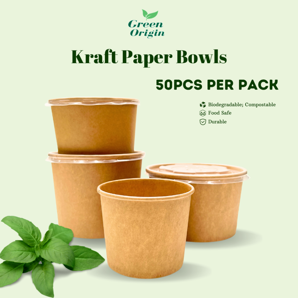 Kraft Paper Food Bowls 50pcs Biodegradable Disposable with Lid/ without ...