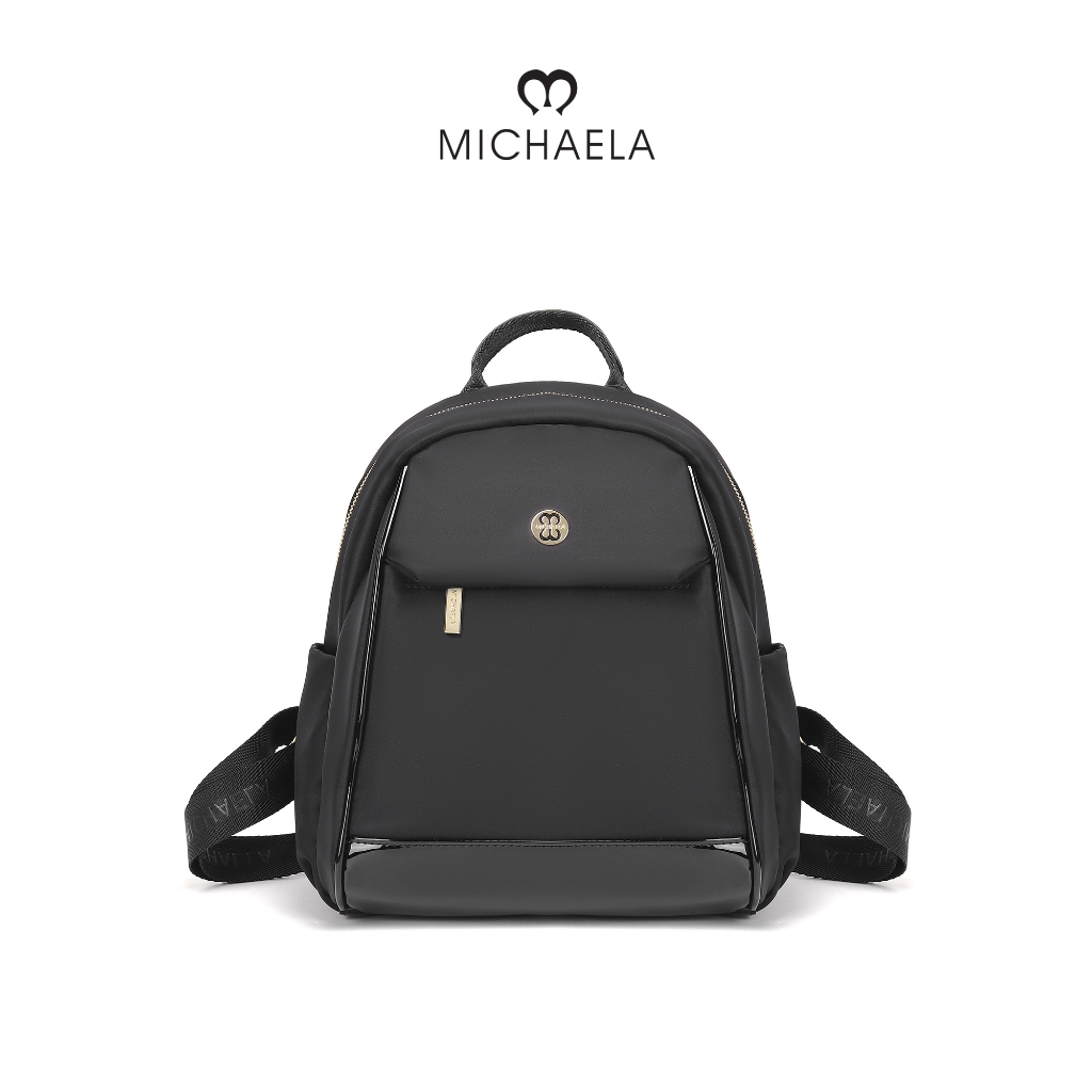 MICHAELA 12'' Laptop Backpack Thicken Re-Nylon Patent Leather Details ...