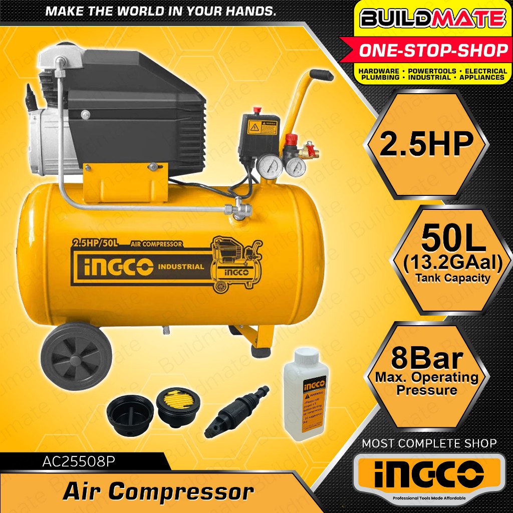 BUILDMATE Ingco 2.5hp 50L Air Compressor Auto Tire Pump Car Inflator ...