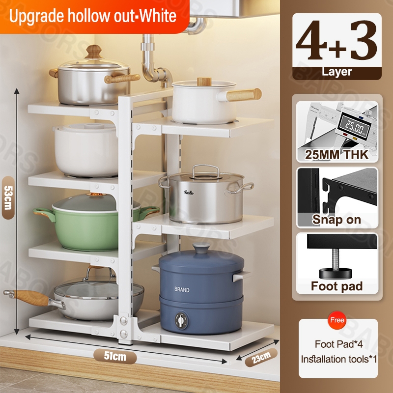 4/3/2 Tier Kitchen Pan Organizer Pot Rack Adjustable Under Sink Countertop  Multipurpose Rack