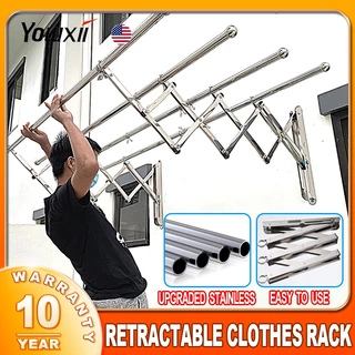 Stainless Steel Wall Hanger Retractable Indoor Clothes Hanger Magic Foldable  Drying Rack Waterproof Clothes Towel…