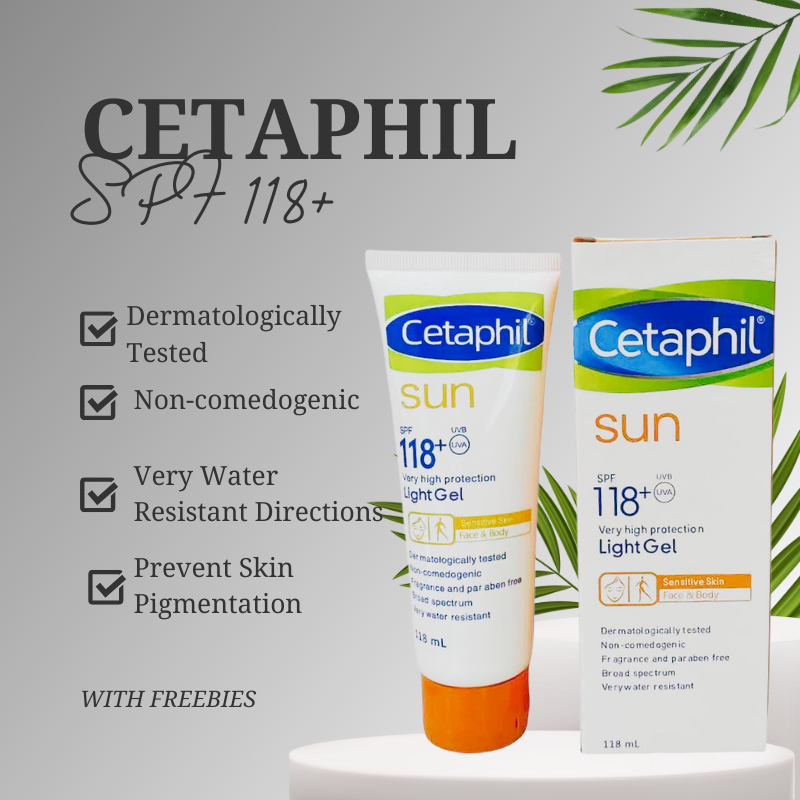 Original Cetaphil Sunblock Spf 118 Light Gel Face And Body 118ml For