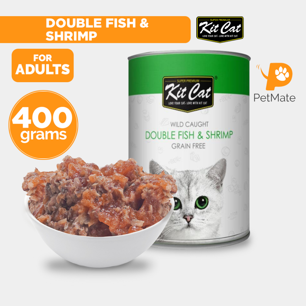 KitCat Double Fish Adult Cat Wet Food Can with Juicy Shrimp 400g