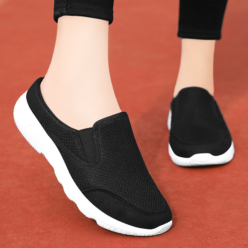 Low Top Black Rubber Sneakers For Women Slip On Comfortable Mesh Casual  Shoes Fly Woven Shoes