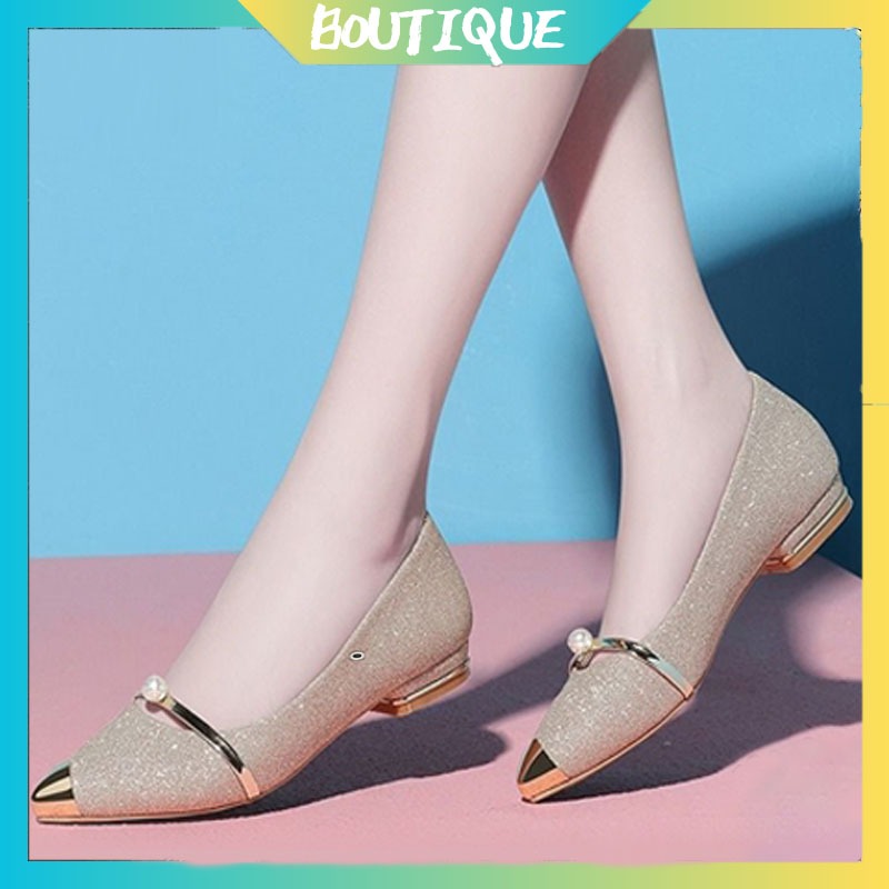 Boutique shoes New versatile flat-soled pointed-toe genuine leather ...