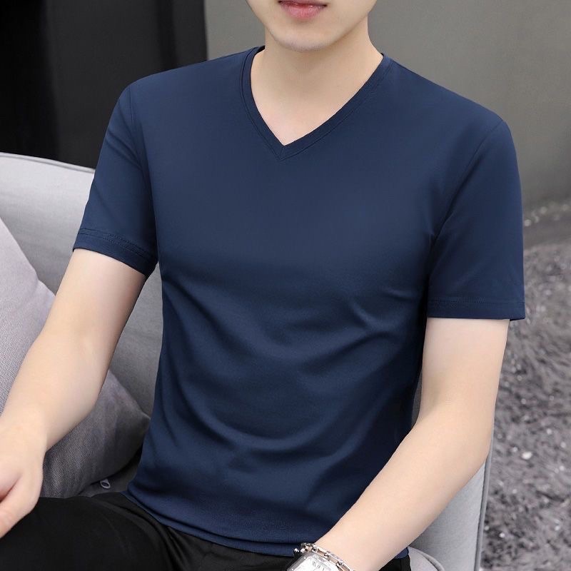 Plain V-Neck Cotton T-Shirt Unisex Casual Vneck T-Shirt Plain Tee ...