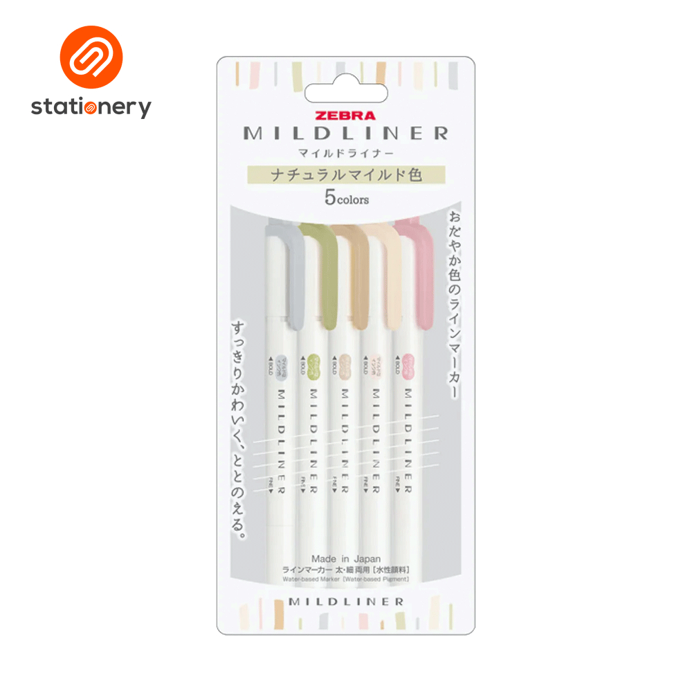 Zebra Mildliner Dual Tip Highlighter 5 Color Set WKT7-5C-NTC (Neutral ...