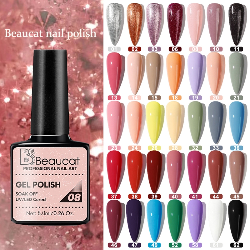 Beaucat Nail Polish 40 Colors 8ml Soak Off UV Nail Lamp Base and Top ...