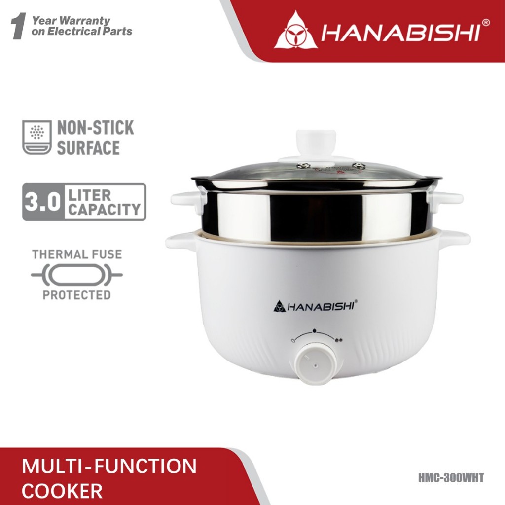 HANABISHI Aesthetic White Multi-Function Cooking Pot w/ Stainless-Steel ...