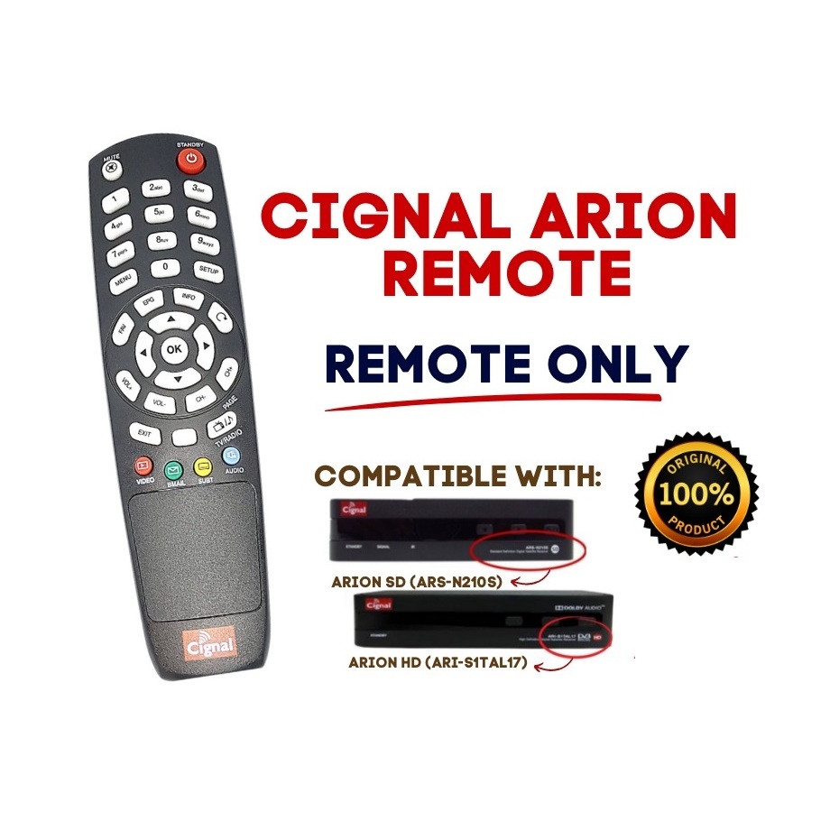 cod Replacement ORIGINAL Cignal Remote Arion (HD & SD) Remote Control ...