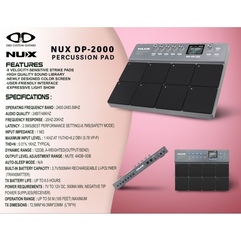 NUX DP-2000 Digital Percussion Pad with 8 Velocity Sensitive Pads, FX ...