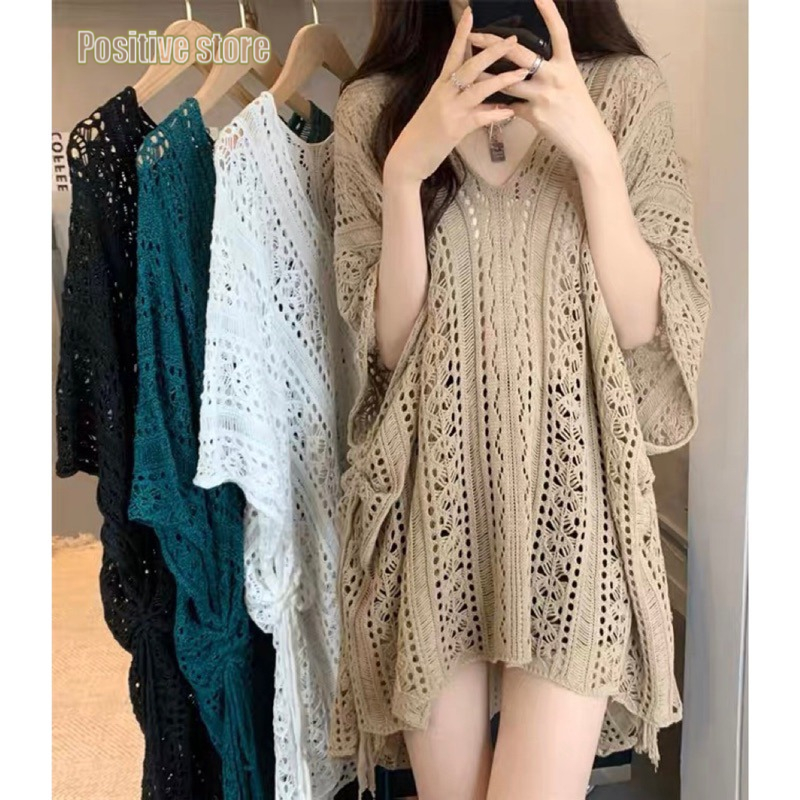 Korean V-neck Hollow Out Crochet Shortsleeve Top Beach Cover-up ...
