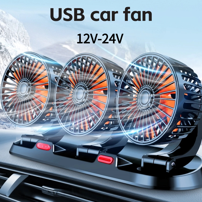 12V Car Fan With 360° Adjustable Head – Dual USB Chargers, 3 Speed Quiet Cooling For Truck, SUV, Or Home Use