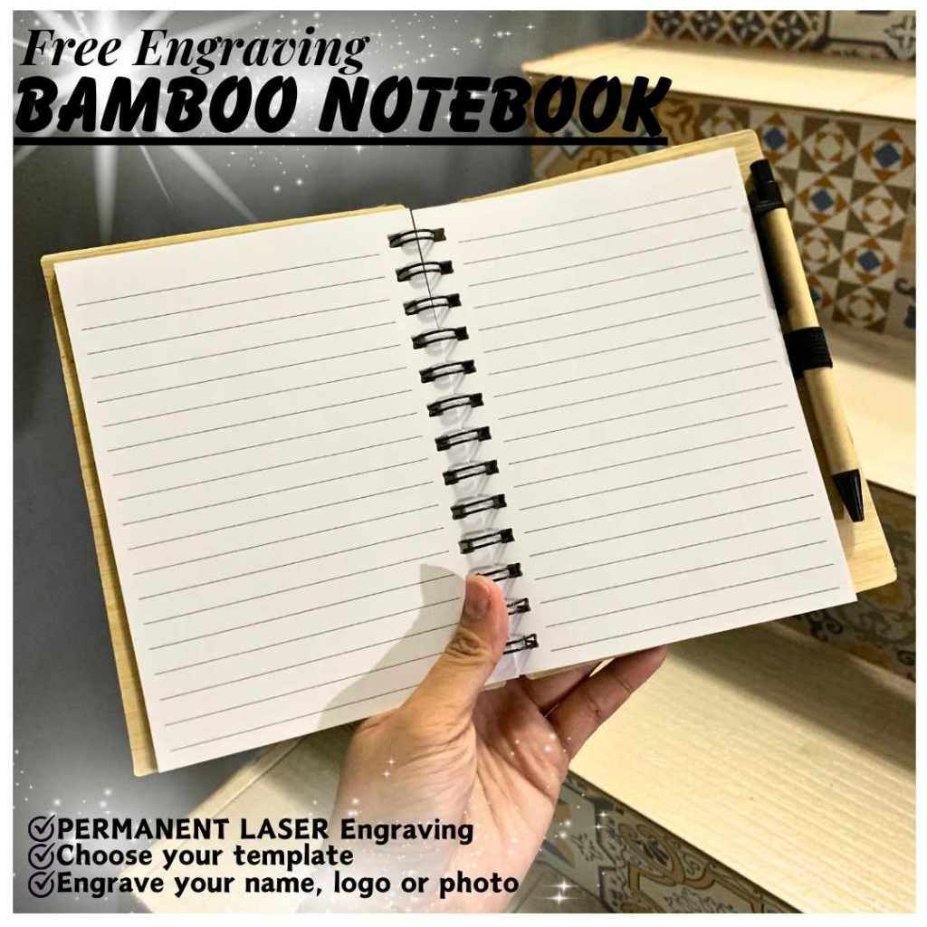 Personalized Bamboo Notebook 80 sheets with Pen Permanent LASER ...