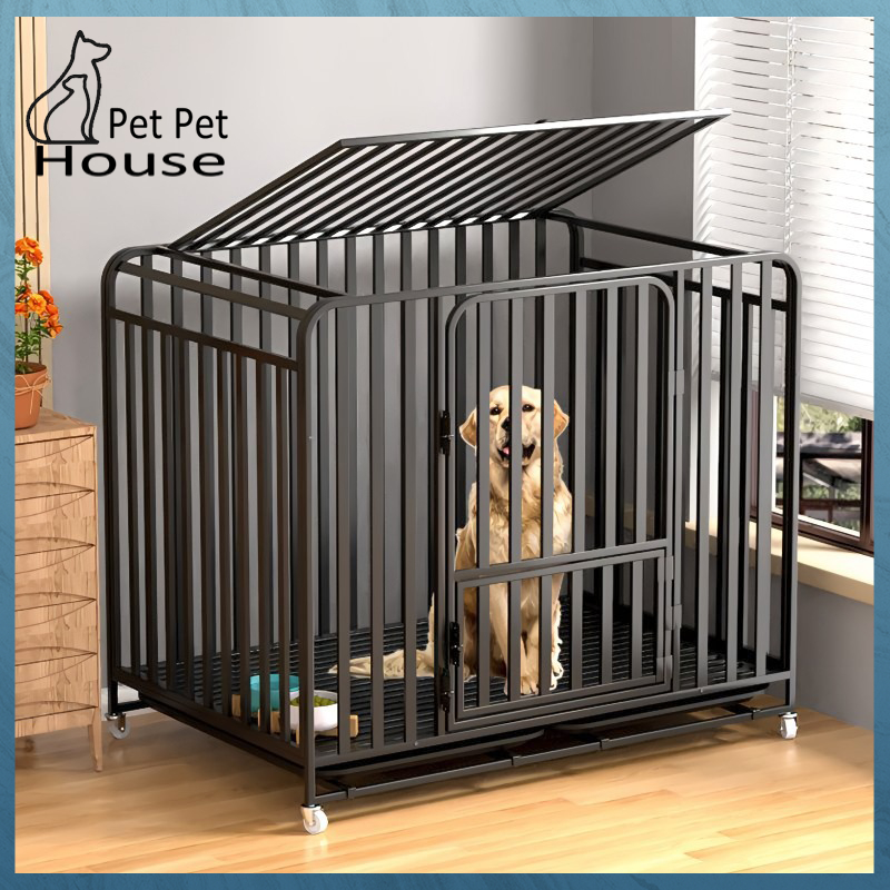 Mobile Upgraded Six-sided Square Tube Dog Cage Large With Tray Pet