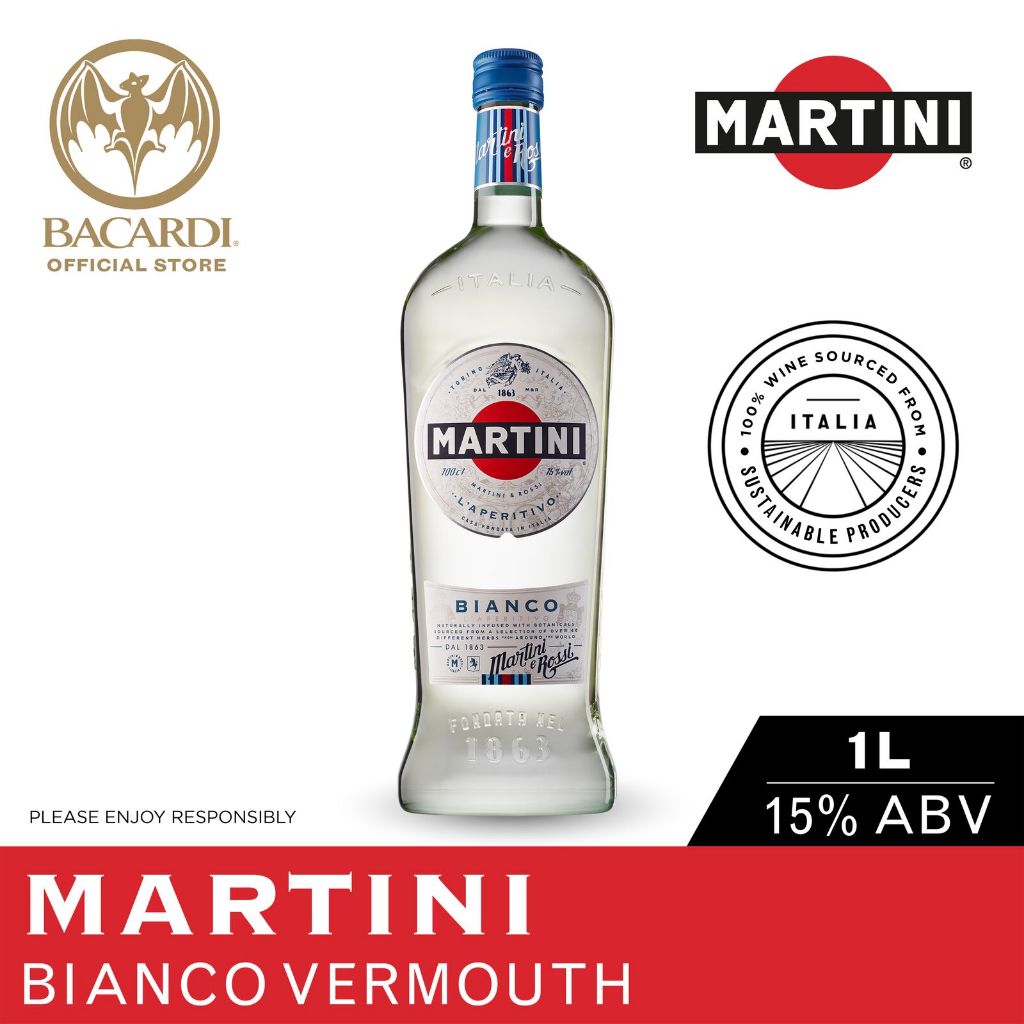 MARTINI Bianco Vermouth 1L / 100cl, 15 ABV Fortified Wine Cocktail