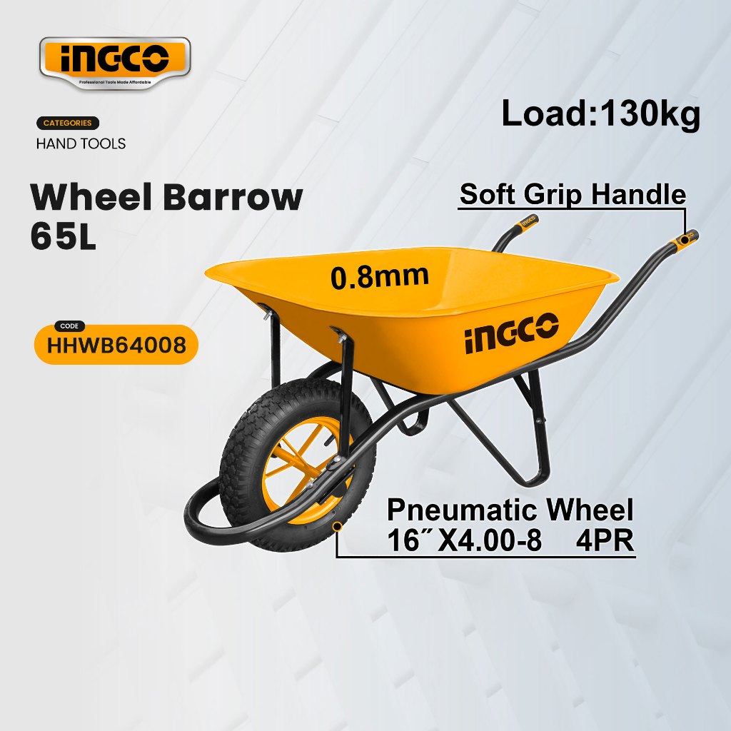 Ingco 130KG Wheel Barrow Pneumatic Wheel Garden Cart With Two tone soft ...