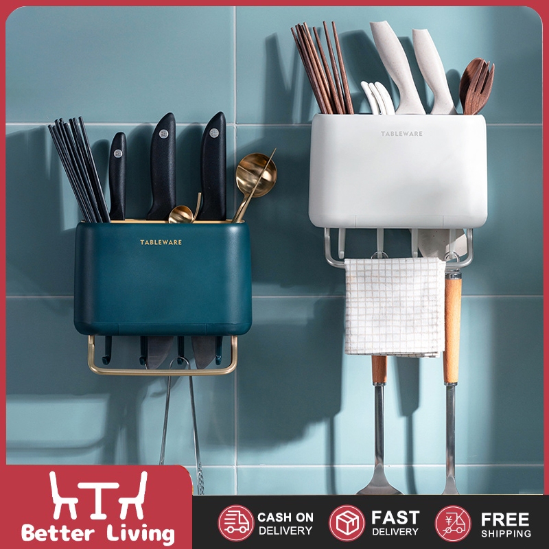 Kitchen Storage Rack Wall Hanging Chopsticks Tube Cutlery Drainage Rack ...
