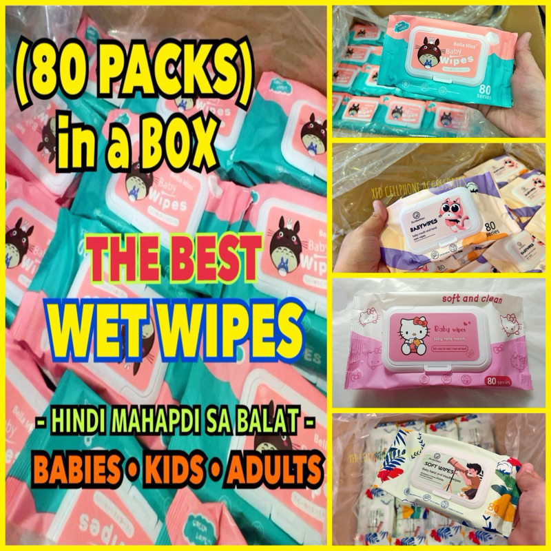 80 PACKS IN A BOX OF WET WIPES MAGANDANG KLASE HINDI MAHAPDI SA BALAT