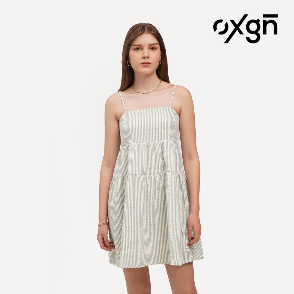 OXGN Seersucker Mini Sundress For Women (Sage Green) | Shopee Philippines