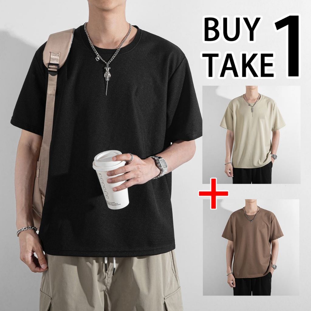 BUY 1 TAKE 1 Plain Waffle Tshirt for men unisex - fresh release loose ...