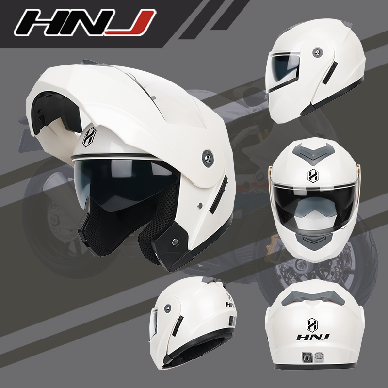 Hnj Ym Plain Helmet For Motorcycle Full Face Dual Visor Modular