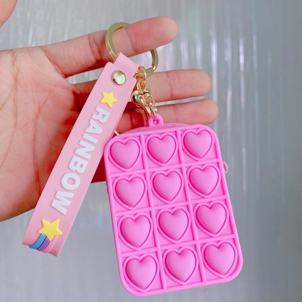 New Heart Pop It Keychain Coin Purse COD Fidget toy fidget wallet toy ...