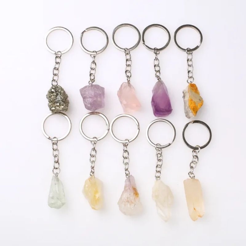 Reiki Healing Crystal Stone Keychain Stainless Steel Rock Gemstone ...