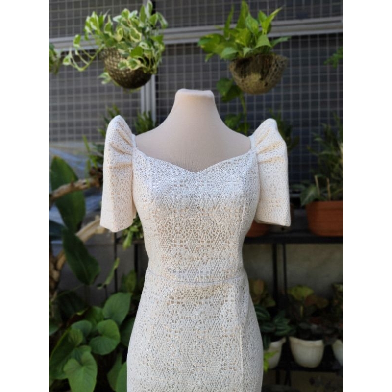 HABLON Modern Filipiniana Midi Dress Knitted Fully Lace Wedding ...