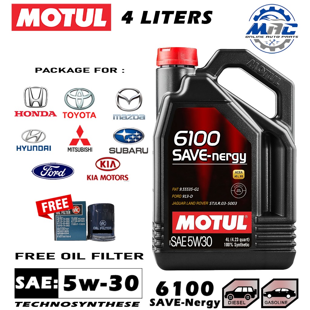 Motul 6100 Save-Nergy 5w30 4 liters Gallon PACKAGE FOR GAS ENGINE For ...