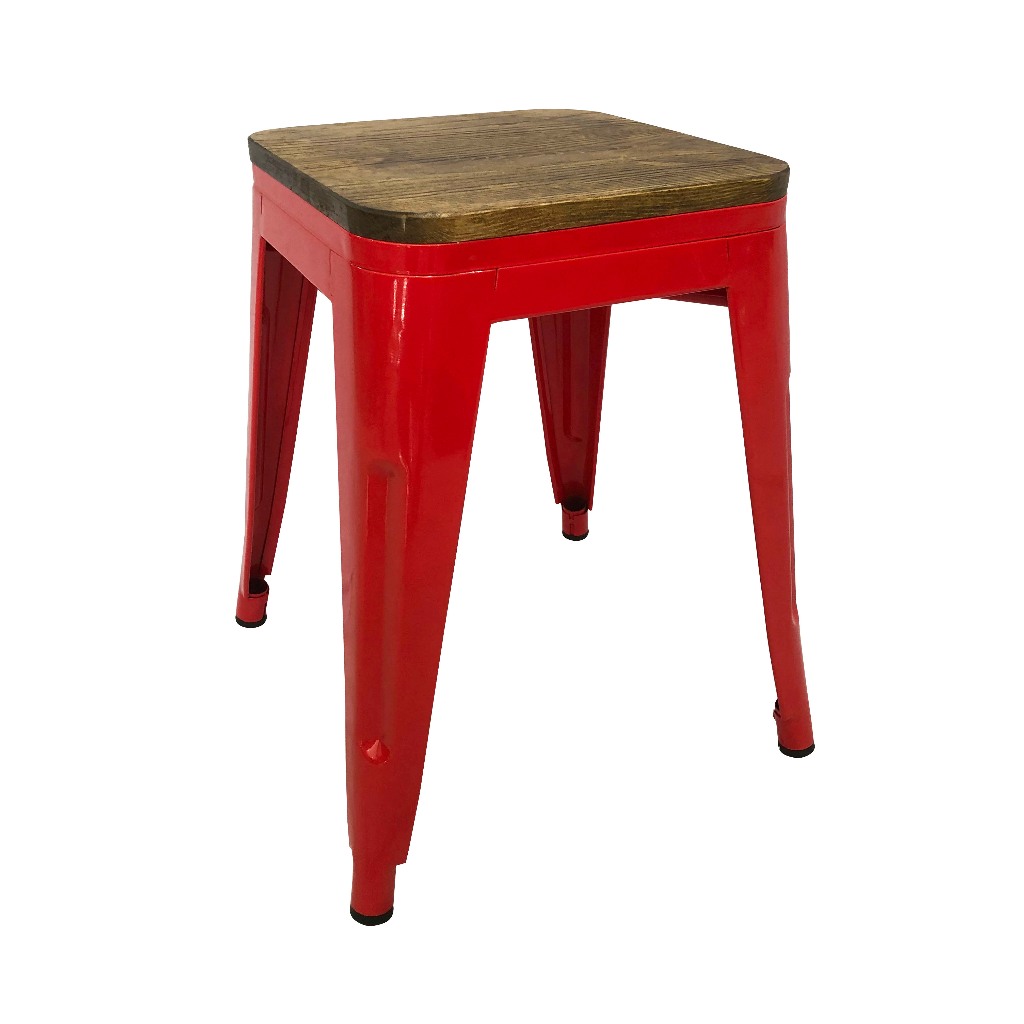 Sumo TLXWD45 All Steel Tolix Stool, with WOOD on Seater Powder Coated ...