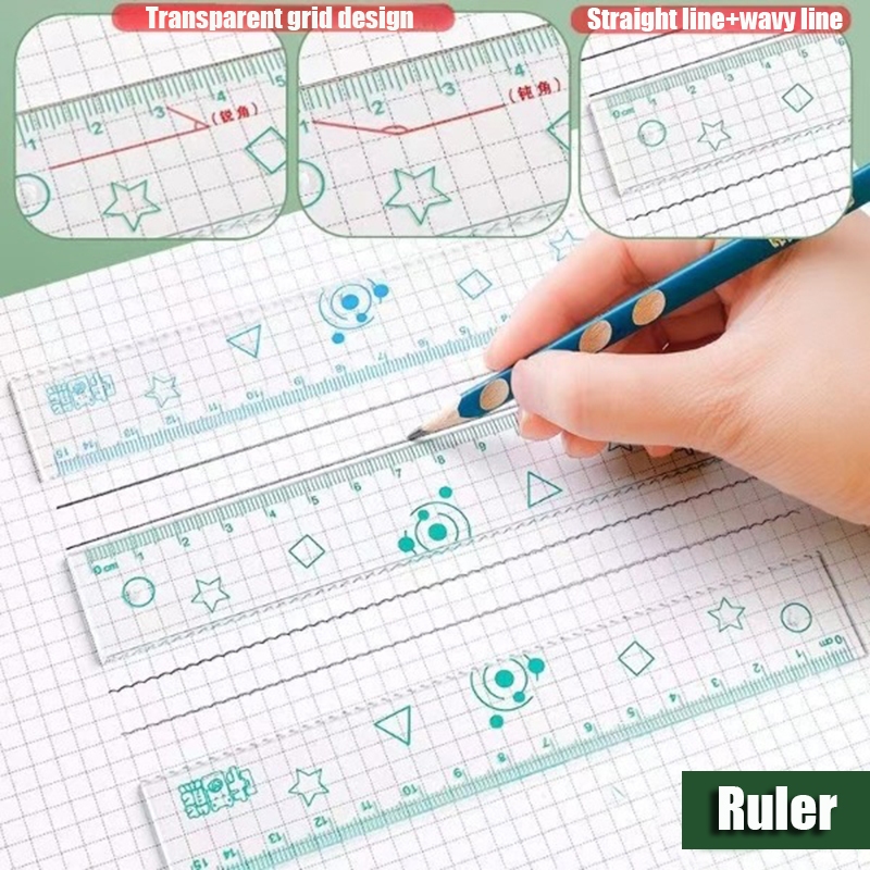 8Pcs Ruler Set Geometry Compasses/Metal Box/Triangle Ruler/Protractor ...