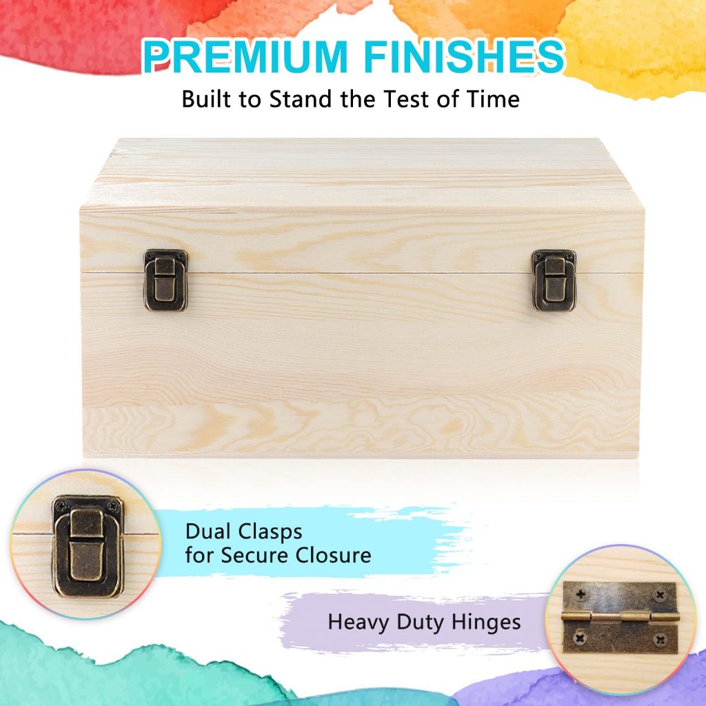 Wooden Storage Box With Lid Clasp Multifunction Hinged Boxes For Crafts ...
