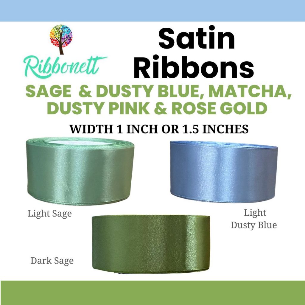 Sage Green Dusty Blue Pink Tulip Matcha Satin Ribbon Weddings ...