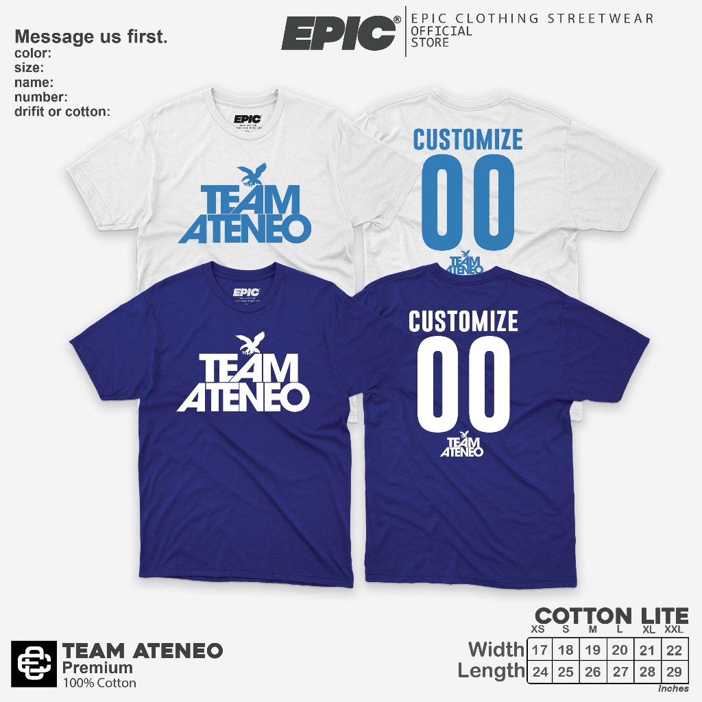 TEAM ATENEO SHIRT - COTTON AND DRIFIT- ADULT AND KID SIZE - UNIVERSITY ...