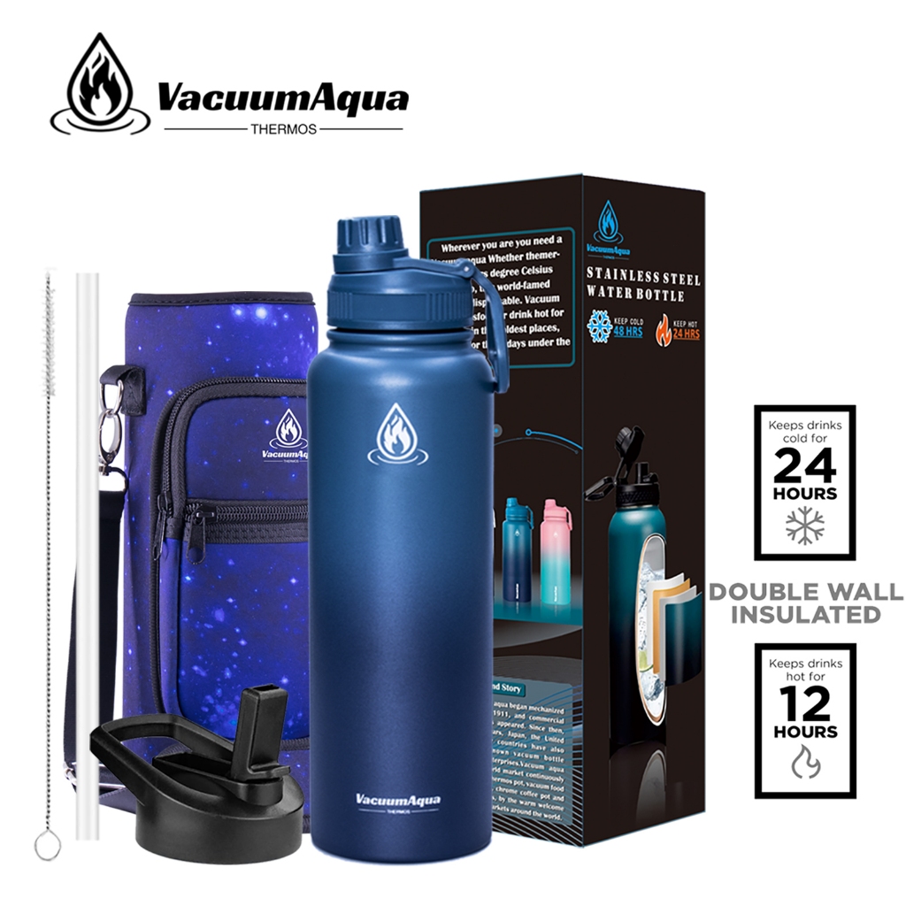 Vacuum Aqua Wide Mouth Flask Insulated Tumbler Hot And Cold with Cap Lid  Sports Water Bottle