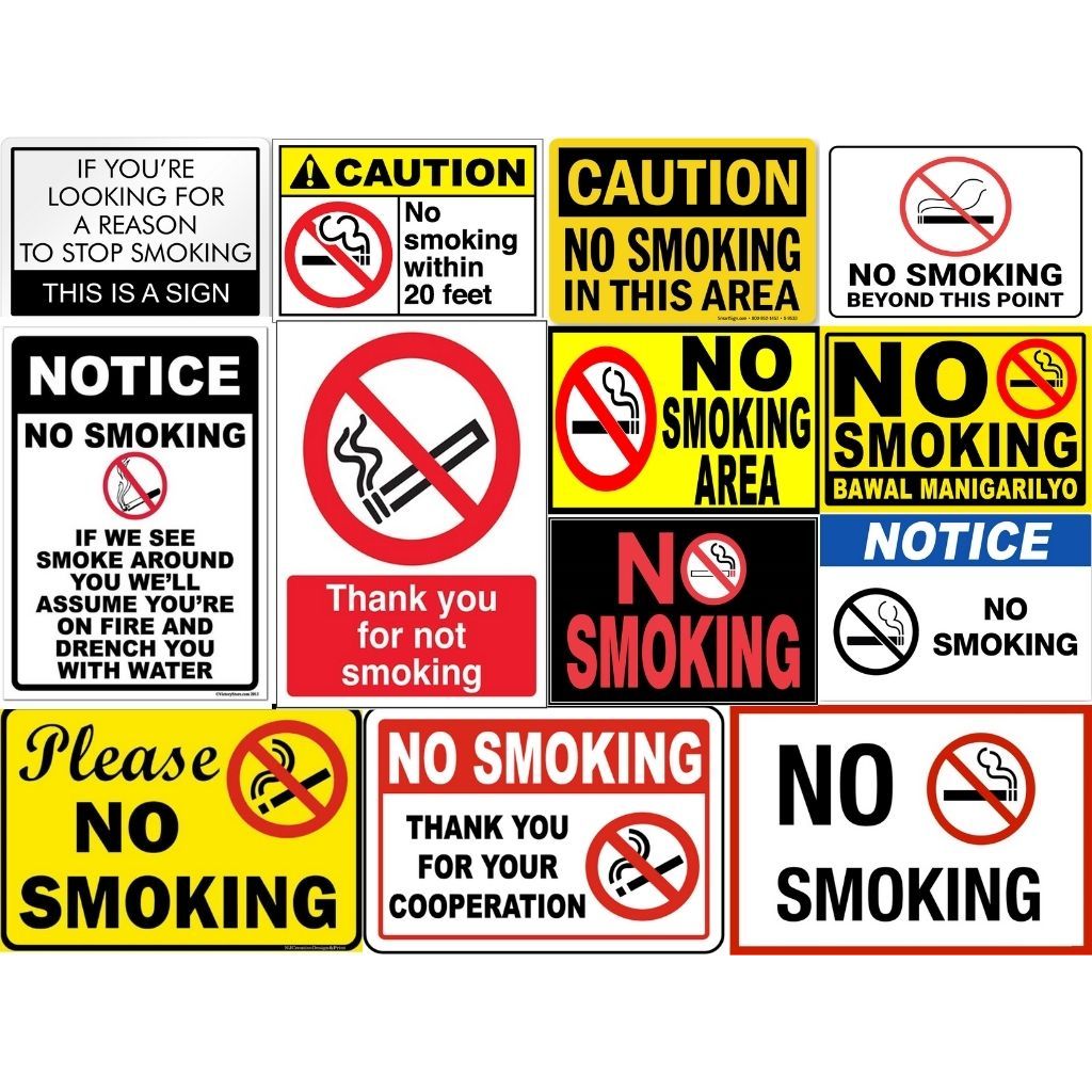 No Smoking Signages (Laminated Signage and Waterproof Vinyl Sticker A4 ...