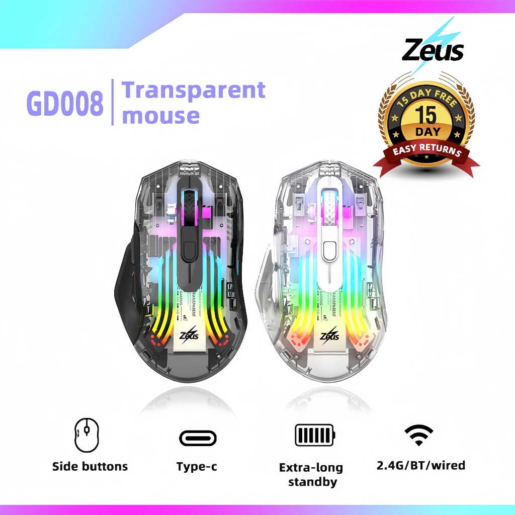 Zeus GD-008 Transparent RGB Mechanical Three Modes Gaming Mouse