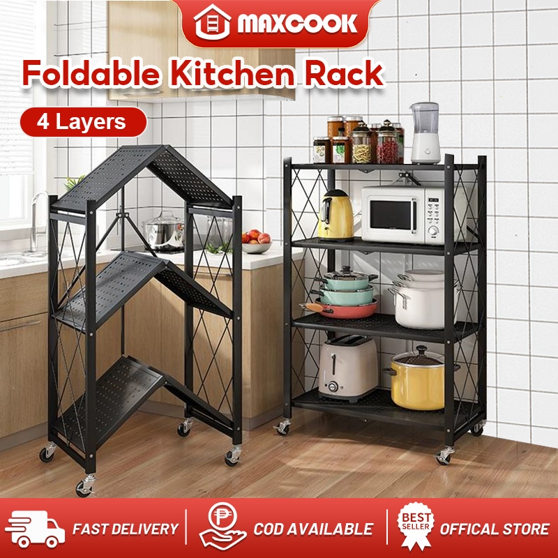 MAXCOOK 4 Layers Foldable Kitchen Rack Organizer With Wheels ...