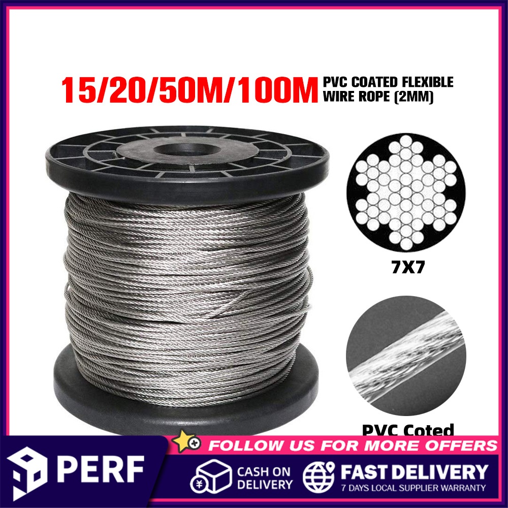 15/20/50/100 Meter 304 Stainless Steel Steel PVC Coated Flexible Wire ...