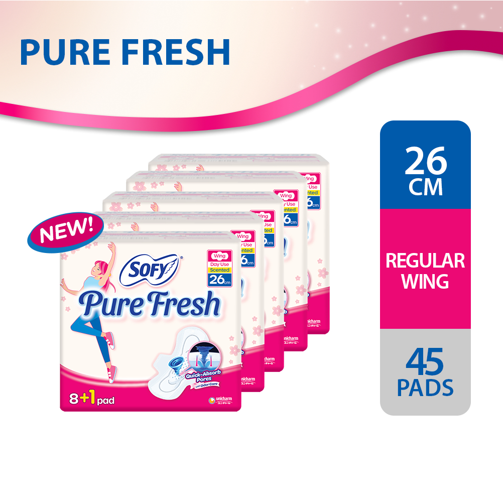 SOFY Pure Fresh Wing 26 cm - 9 pads x 5 packs | Shopee Philippines