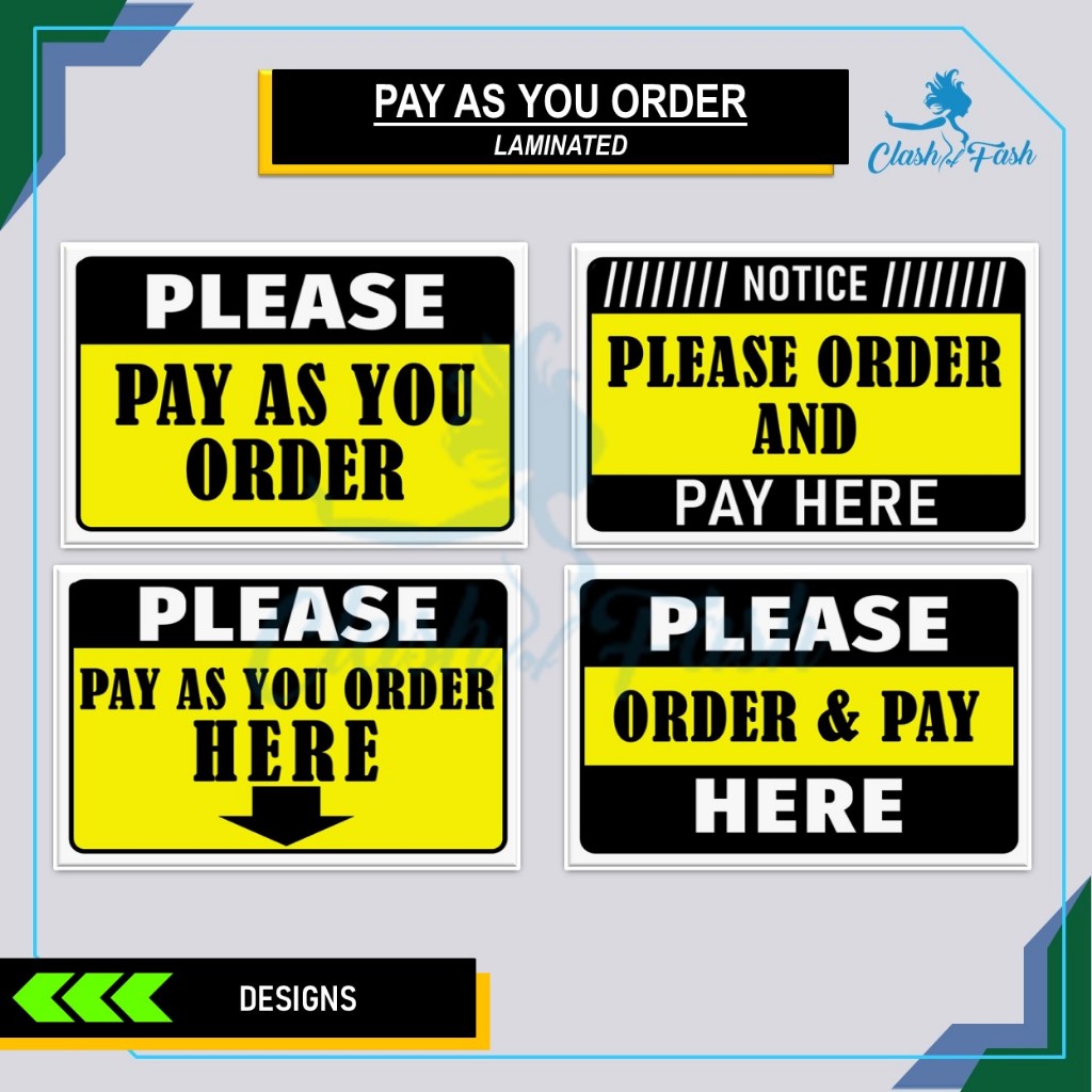 Laminated Signage: PAY AS YOU ORDER | PAY HERE SIGNAGE | A4 & A5 SIZE ...