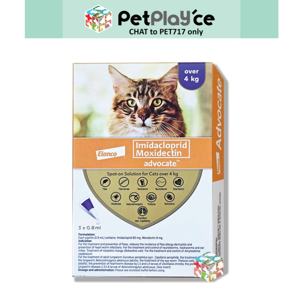 Advocate Cat Up-4kg 4kg-8kg Anti Fleas Ear Mites Spot On w