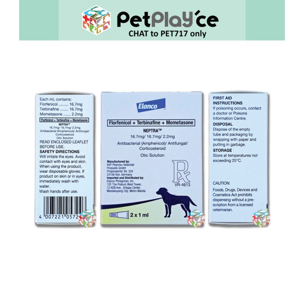 Neptra 2x1ml for Dog Antibacterial Amphenicol Antifingal Corticosteroid ...