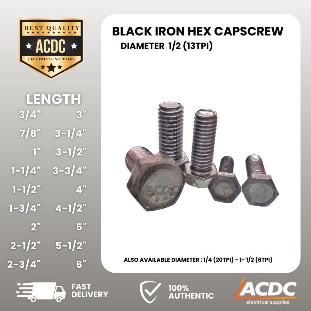 1/2 (13TPI) BLACK IRON (BI) HEX BOLT | HEXAGONAL BOLT | ORDINARY LOCAL ...