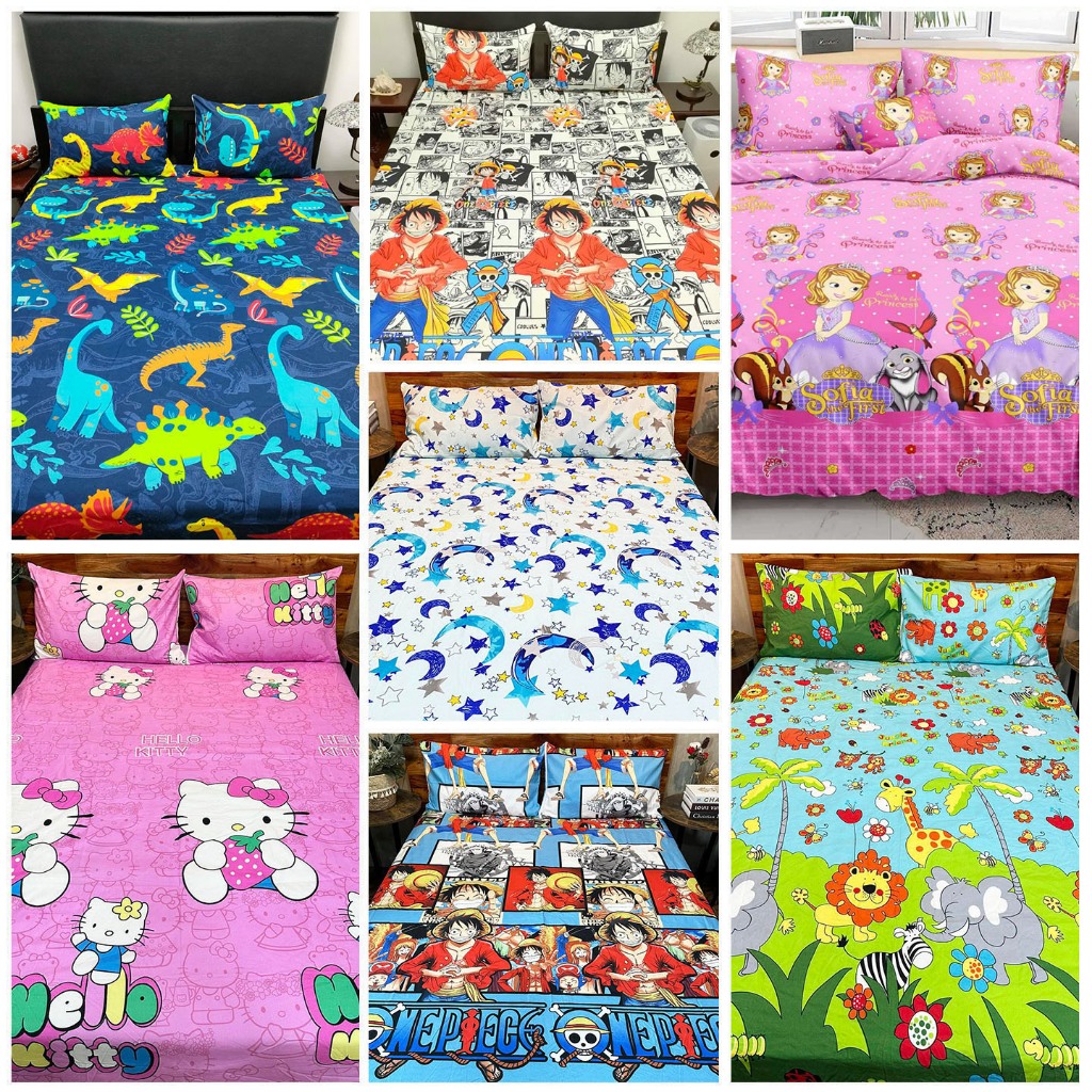 Printed Canadian Bed Sheet Cartoons Anime One Piece Dinosaur Hello Kitty Luffy Kids Bedsheet