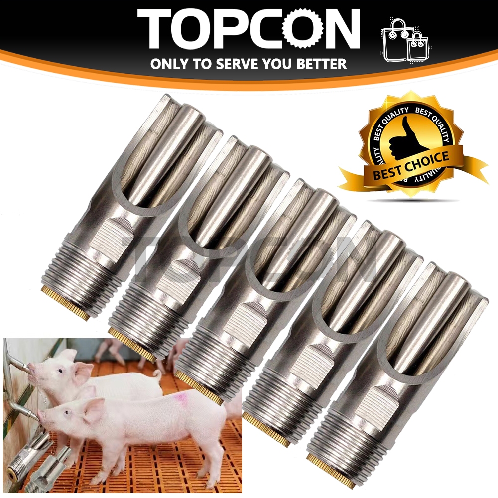 Chicken Waterer Nipples 5-Piece Pig Nipple Waterer Kit - Stainless Steel Automatic Drinker With Brass Connectors Barrel Waterer Kit